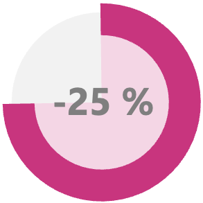 Icon mit der Zahl -25%, welche sich auf die Reduzierung der Support Ausfälle bezieht